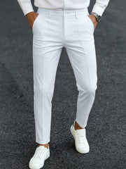 Threebooy Men's Ankle Length Dress Pants 100% Polyester Slim Fit Formal Business Cropped Trousers