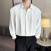 Threebooy High End Solid Color Shirts Men Loose Pleated Design Hanging Shirt Long Sleeved Shirt Casual Business Social Men Clothing