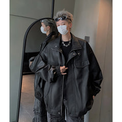 Threebooy Vintage PU Leather Zipper Jacket Men 2024 Autumn New High Quality Jackets Mens Fashion Motorcycle Causal Coat Black/Coffee