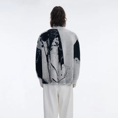 Threebooy Advanced embroidery gradient sweater cardigan jacket men's lazy style zipper knit sweater