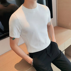 Threebooy clothing Men Summer High Quality Casual Knit T-Shirts/Male Slim Fit Solid Color Short Sleeve knit T-shirt S-3XL