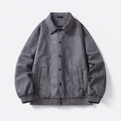 Threebooy Men's Spring Autumn New Suede Jacket Loose Fit Lightweight Casual Sporty Couple Outerwear Street Coat for Students Daily Wear