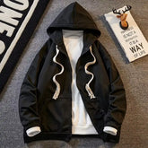 Threebooy Solid color hooded cardigan sweater men's spring and autumn new Japanese simple and versatile loose jacket