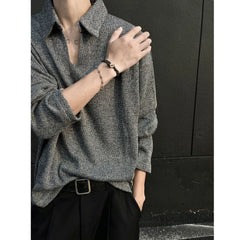 Threebooy American High-end V-neck Polo Shirt Long-sleeved T-shirt Men's Spring Autumn Couple's Trend Simple Base Shirt Elegant Streetwear