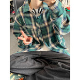 Threebooy Spring Long Sleeved Shirt Men Oversized Retro Plaid Shirt Men Japanese Streetwear Loose Casual Shirt Mens Vintage Shirts M-3XL