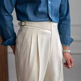 Threebooy Fashion Vintage Men Pants British Style High Waist Business Casual Straight Trousers Spring Autumn Slim Fits Naples Kolger Pant