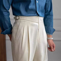 Threebooy Fashion Vintage Men Pants British Style High Waist Business Casual Straight Trousers Spring Autumn Slim Fits Naples Kolger Pant