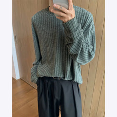 Threebooy Autumn Long Sleeved T-shirt Men Fashion Casual Striped T Shirt Men Oversize Streetwear Korean Loose Round Neck T Shirt Mens Top