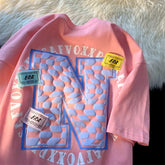 Threebooy American Trendy Sweet Cool Hot Girl Couple Outfits Loose Versatile Lazy Retro Cotton Short-sleeved T-shirt Men Women Aesthetic