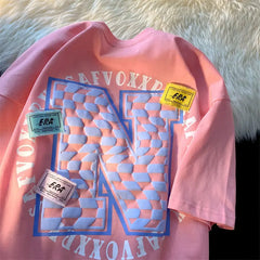 Threebooy American Trendy Sweet Cool Hot Girl Couple Outfits Loose Versatile Lazy Retro Cotton Short-sleeved T-shirt Men Women Aesthetic