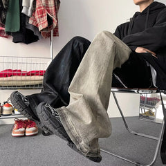 Threebooy Y2K Fashion Coating waxing Patchwork Old Baggy Flare Jeans Pants Men 90s Clothes Vintage Long Trousers Pantalones Hombre