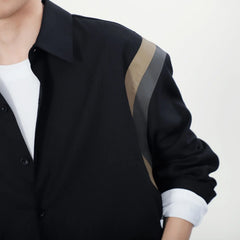 Threebooy Design Sense Unique Patchwork Black Long Sleeve Trendy Brand Loose American Stylish Men's Shirt Coat
