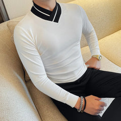 Threebooy Autumn Winter Men's Mock Neck Long Sleeved T-shirt Slim Fit Elastic Solid Color Base Shirt Versatile Casual Business T-shirts