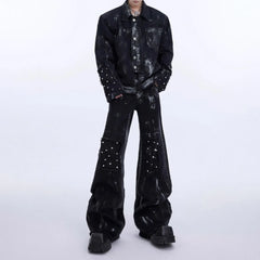 Threebooy Mens Jeans Washed Contrast Color Rivet Casual Pant Autumn Streetwear Fashion Personality Y2k Flared Trousers Men'S Clothing