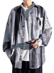 Threebooy Men's Long Sleeve Dyed Shirt Spring Autumn Loose Print Casual Fashion Watercolor Tie Dye Youth Popular Spring Loose Fit