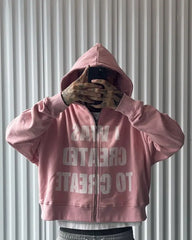 Threebooy Y2k Clothes Fashion Punk Letter Print Zip Up Hoodie Men and Women Long Sleeve Pullover Pink Sweatshirt Hoodies Streetwear Tops