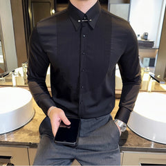 Threebooy Clothing New Fashion Cotton Long Sleeve Shirt Solid Regular Fit Male Social Casual Business White Black Dress Shirts 3XL