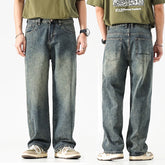 Threebooy Wide Leg Jeans Men Baggy Pants Summer Straight Cut Loose Retro Blue Denim Pants Streetwear Fashion Pockets Vintage Man Clothes