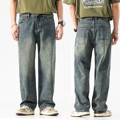 Threebooy Wide Leg Jeans Men Baggy Pants Summer Straight Cut Loose Retro Blue Denim Pants Streetwear Fashion Pockets Vintage Man Clothes