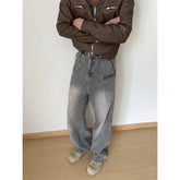 Threebooy New Men's Patchwork style cargo Denim Pants Washed Male Jeans Straight Casual Men wear Loose Wide Leg Trousers Pocket design