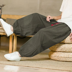 Threebooy Men Printed Harem Pants New Cotton Linen Drawstring Trousers Streetwear Hip Hop Fitting Jogging Loose Casual Wide Leg Pants