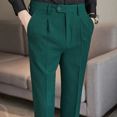 Threebooy Autumn New Waffle Business Dress Pants Men Elastic Waist Casual Suit Pant Classic Slim Office Social Trousers Costume Homme