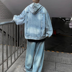 Threebooy Men's Trendy Washed Denim Hoodie Set