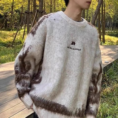 Threebooy Mens Sweater Tie-Dye Contrast Color Knitted Sweater Streetwear Youth Campus Casual All-Match Long-Sleeve Top Men'S Clothing
