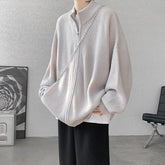 Threebooy Spring Cardigan Coat Mens Knitted Sweater Stand Collar Loose Fit Big Tall Plus Size Solid Color Casual Outwear Fashion