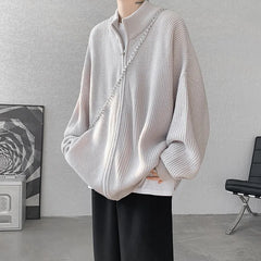 Threebooy Spring Cardigan Coat Mens Knitted Sweater Stand Collar Loose Fit Big Tall Plus Size Solid Color Casual Outwear Fashion