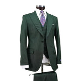Threebooy Men's Suit Pinstripe 3 Pieces Blazer Pants Double Breasted Business Formal Work Wear Wedding Groom