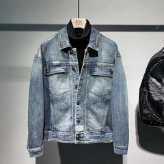 Threebooy Men's Cargo Denim Jacket 2025 Autumn Versatile Loose Wash Jacket Spring Men Women Unisex Wear Punk Spliced Pockets Jeans Coat