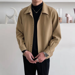 Threebooy Autumn Men's Button Harajuku Retro Jacket Casual Korean Streetwear Turn-down Collar  Long Sleeve Coat Luxury Clothing