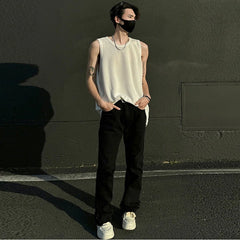 Threebooy Men's Leisure Knit Tank Tops Sleeveless Streetwear Solid Color Breathable Korean Popular Fashion Retro Loose Inner Clothes M-3XL