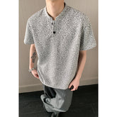 Threebooy Men's Basic Short Sleeve T-Shirt Diagonal Texture Fabric Mandarin Collar Soft Knit Daily Wear Top Unisex Tee Tops
