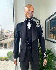 Threebooy Luxury Men's Suit 2 Pieces Jacket Pants Shawl Lapel Applique Crystal Formal Occasion Wedding Banquet Party