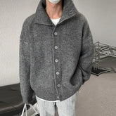 Threebooy Men Vintage Knitted Jacquard Turtleneck Cardigan Sweater Coat Long Sleeve Casual Buttons Solid Color Coat Winter Clothing