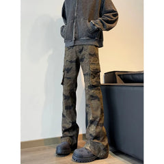 Threebooy Y2K Streetwear Camouflage Slim Flare Jeans Pants For Men Designer Clothes Harajuku Hip Hop
