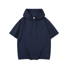 Threebooy Men's Solid Color Hooded Short Sleeve T-shirt Loose Breathable Summer Casual Hoodie