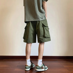 Threebooy American Cargo Shorts Street Functional Shorts Hip-hop Loose Pocket Strike Pants Men's Outdoor Work Shorts Straight Sports Urban
