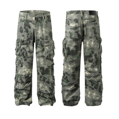 Threebooy Contrast Color Pockets Camouflage Baggy Cargo Pants Men and Women Patchwork Loose Oversized Overalls Ropa Hombre Trousers