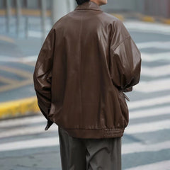 Threebooy Mens Pu Leather Jacket Maillard Biker Pu Jacket Autumn Motorcycle Fashion Streetwear Simple Casual Jacket Men'S Clothing