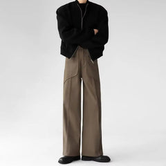 Threebooy Korean Elegant Pants Fake Pocket Decoration Wide-leg Pants Autumn New American Style Design Sense Spliced Straight Suit Trousers