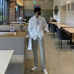 Threebooy Autumn Clothing Men's Light Luxury Korean Popular Shirt Leisure Long Sleeve Button-down Premium Solid Color Business Basic Shirt