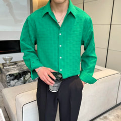 Threebooy Men's Long Sleeve Casual Hawaiian Shirts Handsome Fashion Trend Shirts Green/white Color Camisa Masculina Size M-3XL