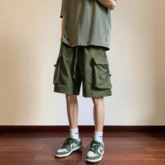 Threebooy American Cargo Shorts Street Functional Shorts Hip-hop Loose Pocket Strike Pants Men's Outdoor Work Shorts Straight Sports Urban