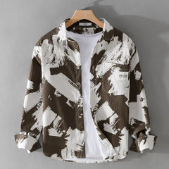Threebooy Printing Trend Long Sleeve Loose Blouse Spring Autumn New Men's Polo Neck Casual Youth Shirt Tops Fashion Korean Men Clothing