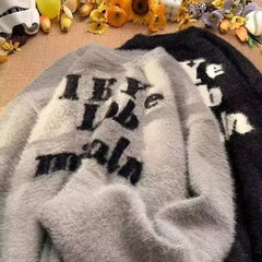 Autumn and Winter American Men and Women Trendy Personalized Letter Round Neck Sweater Couple Loose Hip Hop Casual Knitted Top