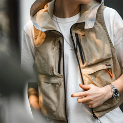 Threebooy Outdoor Quick Dry Men's Vest Multi-pocket Hooded Camping Fishing Mountain Waistcoat Tactical Hunting Sleeveless Jackets