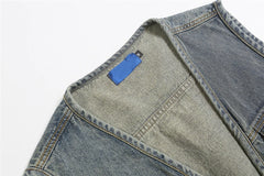 Threebooy Vintage Blue Denim Vest Jackets Men Streetwear Sleeveless Cargo Coats Harajuku Multiple Pockets Loose Casual Jeans Vests Male